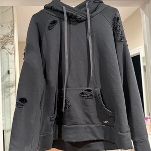 ALO Yoga Distressed Black Hoodie